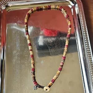 Aeropostale Tulsi Wood & Leather Beaded Necklace 16" W Aero Tag Button Closure